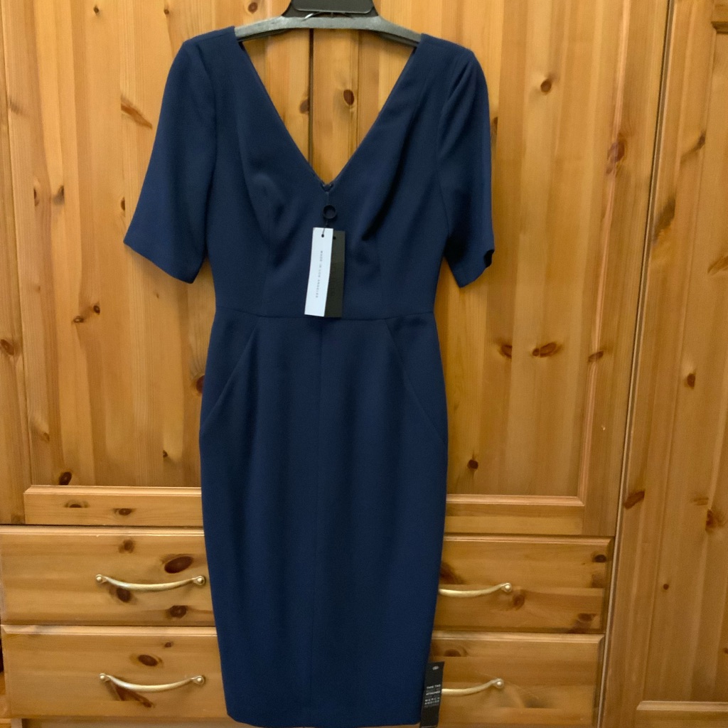 Black Halo Navy Blue V-Neck Sheath Dress Size:2